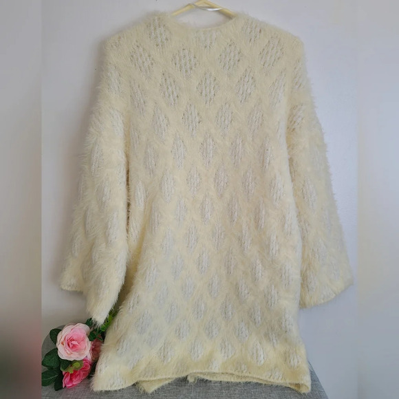 Guess Los Angeles Ivory Fuzzy Open Front Cardigan S Retro Angelcore Cozy - Picture 2 of 6